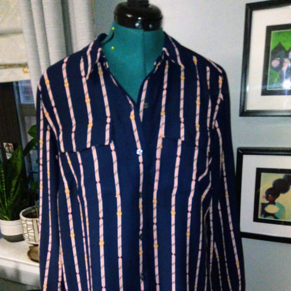 Natuical Striped Collared Blouse by Charter Club Sz Large NWT - Picture 15 of 15